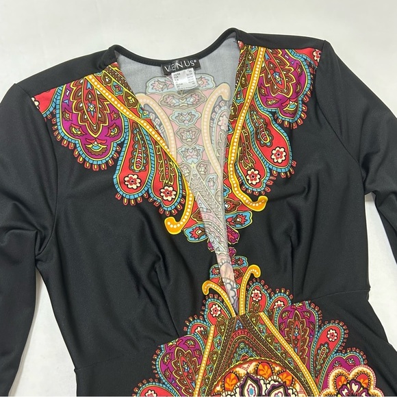 Venus Black V Neck Bell Sleeve Plunging Dress XS - Picture 2 of 13